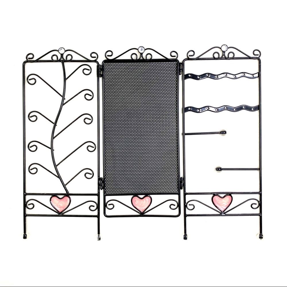 Justice Black Metal Three-Panel Jewelry Organizer with Pink Heart Accents